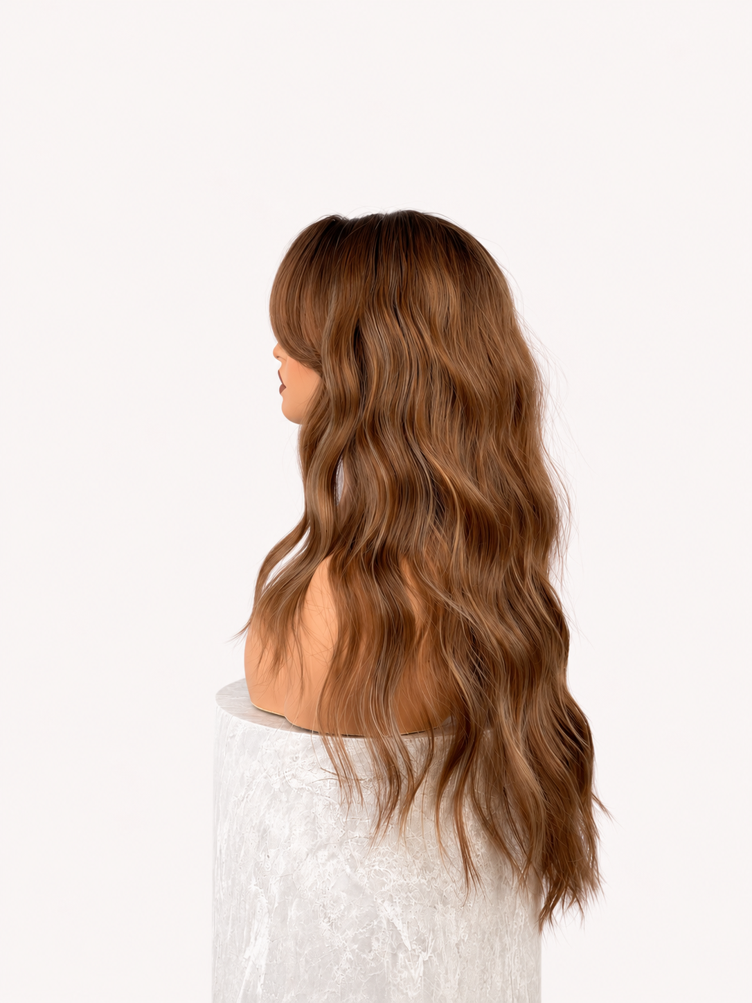 Brun balayage syntetisk peruk från sidan med långa vågiga längder och ljusa slingor från HairCrushStore